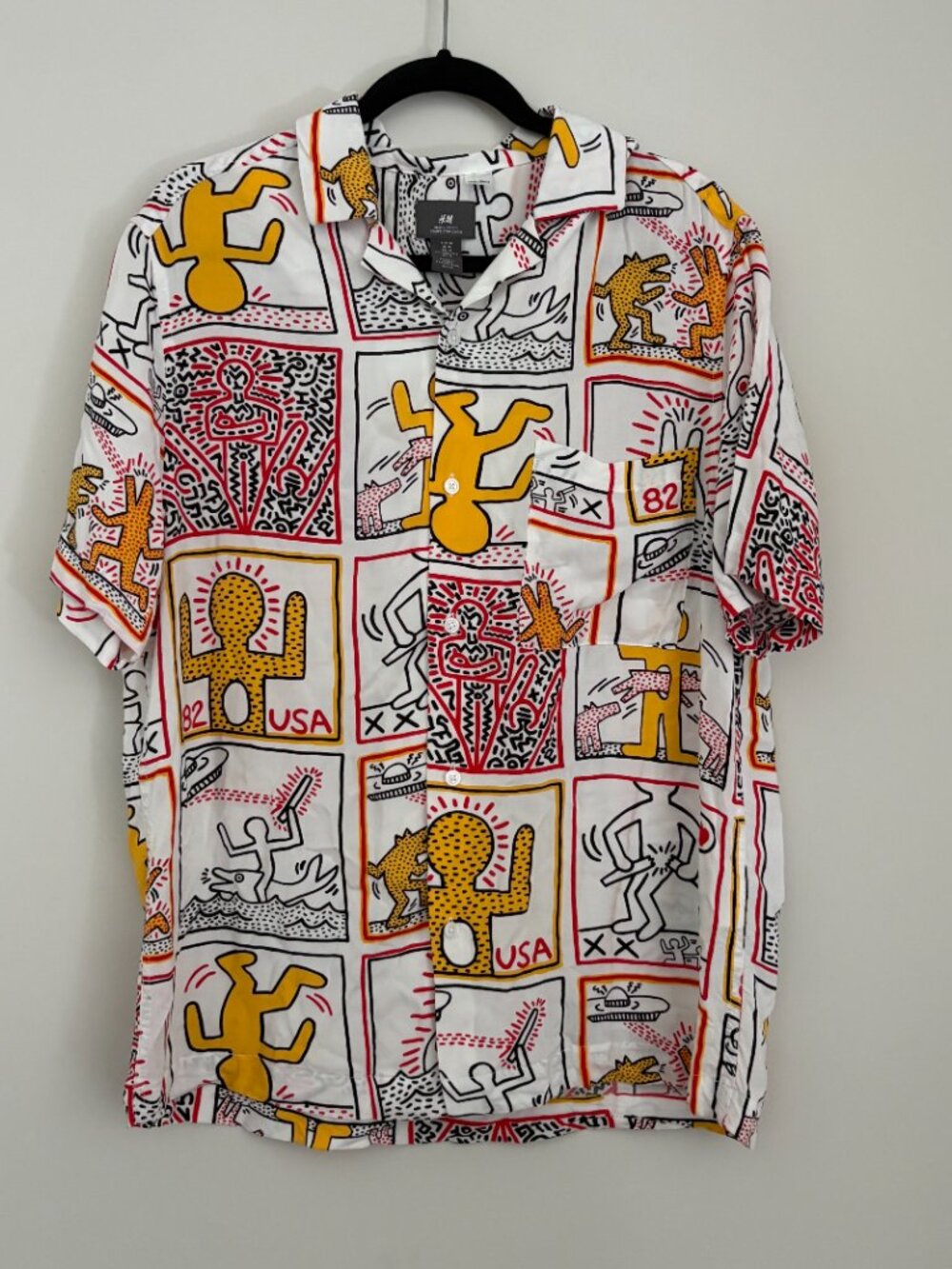 H&M Keith Haring Pop Art Patterned Short Sleeve Shirt Edgy Streetwear Retro M